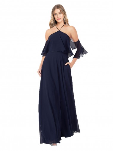 Halter Neck Cold Shoulder Flutter Sleeves Bridesmaid Dress Australia
