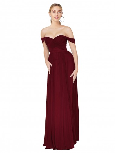 Shirred Sweetheat Neckline Off the Shoulder Long Chiffon Bridesmaid Dress / Formal Prom Dress Australia