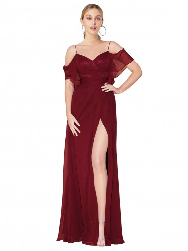 Cold Shoulder Long Mermaid Chiffon Bridesmaid Dress / Formal Prom Dress with Straps Australia