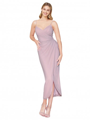 Short Knee Length Chiffon Wrap Bridesmaid Dress / Cocktail Prom Dress with Straps Australia