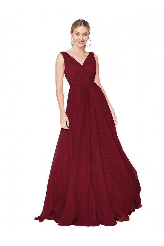 Draped A-Line V-Neck Floor Length Chiffon Bridesmaid Dress / Formal Prom Dress Australia