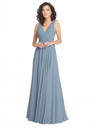 Faux Surplice Bodice Long Chiffon Bridesmaid Dress with V-Neckline Australia