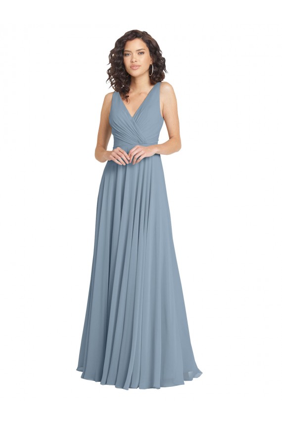 Faux Surplice Bodice Long Chiffon Bridesmaid Dress with V-Neckline Australia