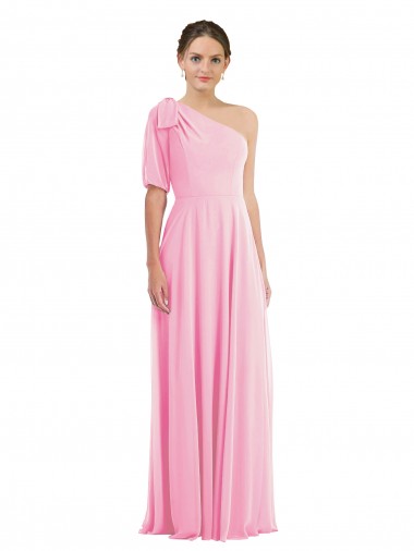 Bow One Shoulder Flounce Sleeve Maxi Bridesmaid Dress Australia