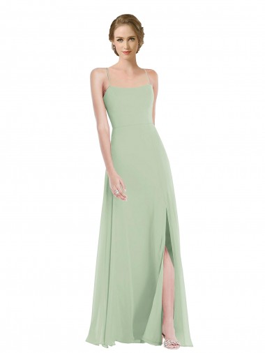 Scoop Neck Tie Strap Maxi Bridesmaid Dress with Front Slit Australia
