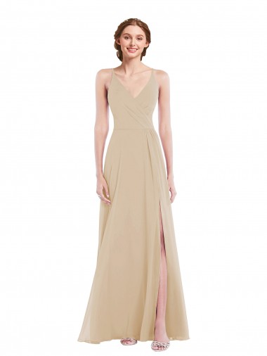 Faux Wrap Criss Cross Back Maxi Bridesmaid Dress with Front Slit Australia