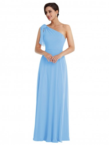 Draped One Shoulder Maxi Bridesmaid Dress with Scarf Bow Australia
