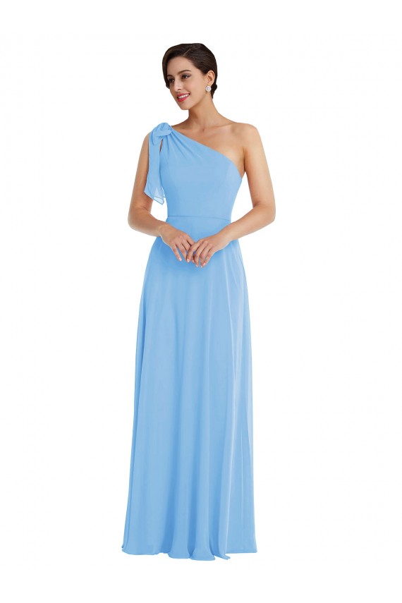 Draped One Shoulder Maxi Bridesmaid Dress with Scarf Bow Australia