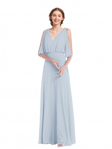 V-Neck Split Sleeves Blouson Bodice Maxi Bridesmaid Dress Australia