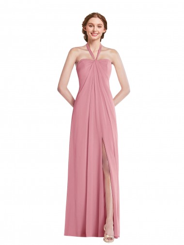 Draped Chiffon Grecian Column Bridesmaid Dress with Front Slit Australia