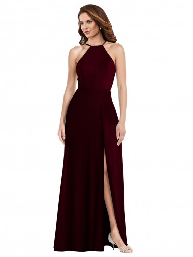 Halter Spaghetti Straps Maxi Bridesmaid Dress with Front Slit Australia