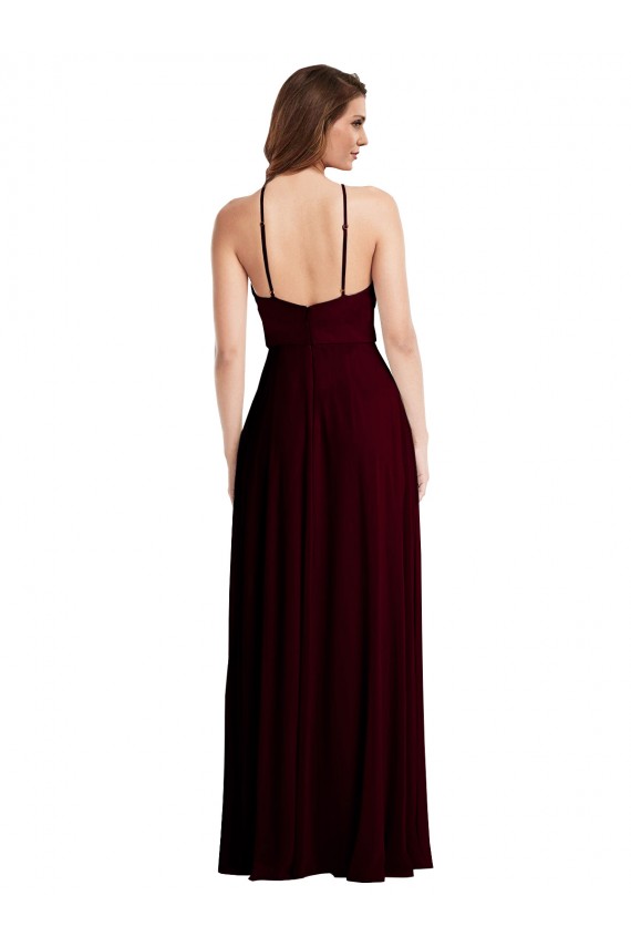 Halter Spaghetti Straps Maxi Bridesmaid Dress with Front Slit Australia