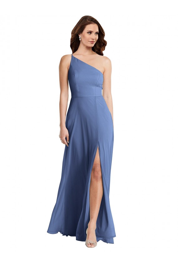 One Shoulder Full Length Maxi Formal Bridesmaid Dress with Flirty Slit Australia