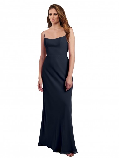 Scoop Neck Long Chiffon Open Back Bridesmaid Dress with Spaghetti Straps Australia