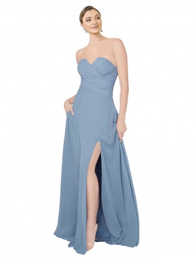 Draped Sweetheart Chiffon Bridesmaid Dress with Front Slit Australia