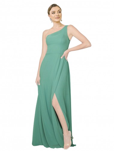 One Shoulder Asymmetric Chiffon Bridesmaid Dress with Pockets Australia