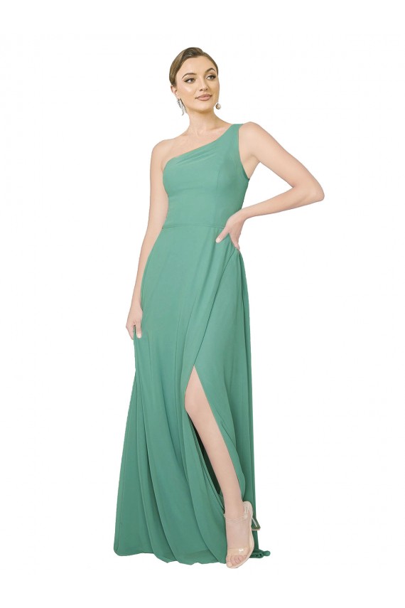 One Shoulder Asymmetric Chiffon Bridesmaid Dress with Pockets Australia