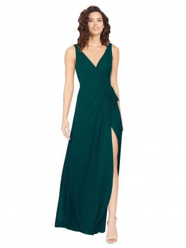 V-Neck Chiffon Bridesmaid Dress with Front Skirt Slit Australia