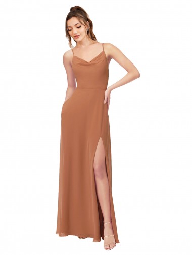 Cowl Neck Chiffon Bridesmaid Dress with Front Slit Australia