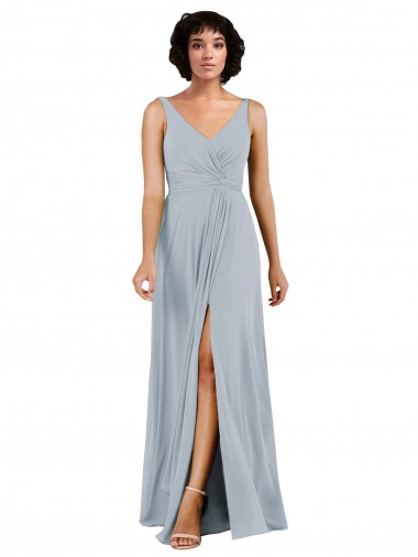 V-Neckline Wrapped Chiffon Bridesmaid Dress with Skirt Slit Australia