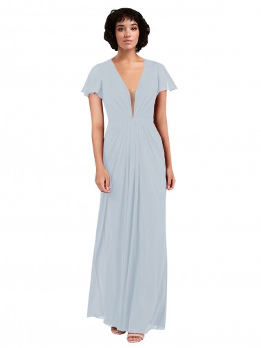 Deep V-Neckline Chiffon Bridesmaid Dress with Flutter Sleeves Australia