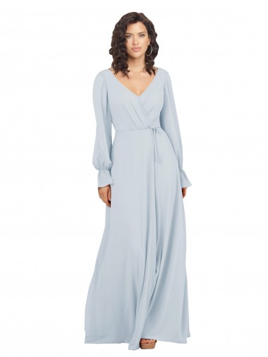 Long Sleeve Chiffon Bridesmaid Dress with Bow Detail Australia