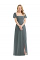 Puff Sleeves Chiffon Maxi Bridesmaid Dress with Front Slit Australia