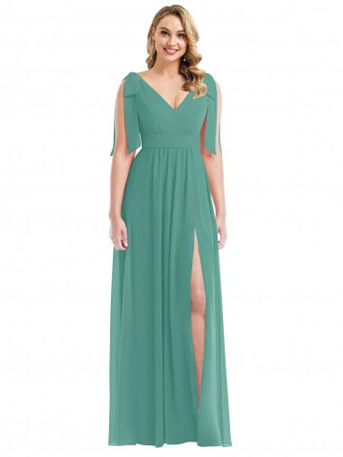 Plunge Neckline Bow Shoulder Chiffon Maxi Bridesmaid Dress Australia