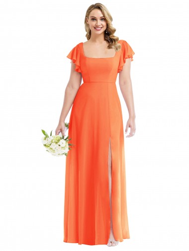 Flutter Sleeves Scoop Open Back Chiffon Maxi Bridesmaid Dress Australia