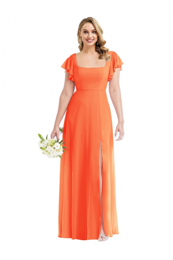 Flutter Sleeves Scoop Open Back Chiffon Maxi Bridesmaid Dress Australia