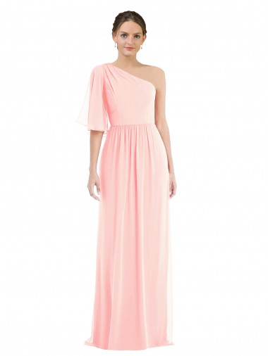 One Shoulder Bell Sleeves Chiffon Maxi Bridesmaid Dress Australia