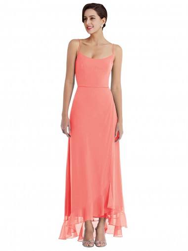 Scoop Neck Ruffle Trimmed High Low Maxi Bridesmaid Dress Australia