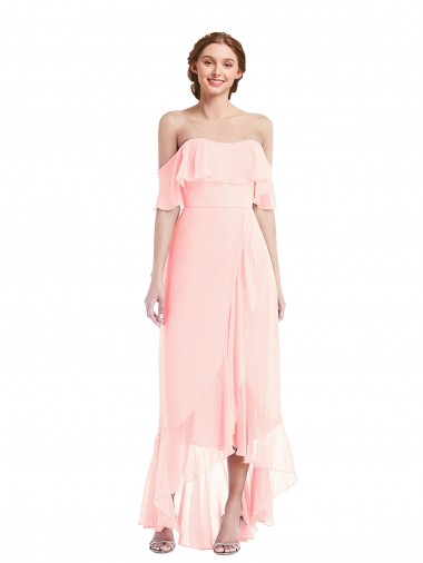 Off the Shoulder Ruffled High Low Maxi Bridesmaid Dress Australia