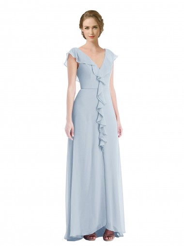 Ruffle Trimmed V Back Chiffon Maxi Bridesmaid Dress Australia