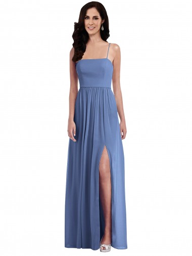 Slim Spaghetti Straps Chiffon Bridesmaid Dress with Front Slit Australia
