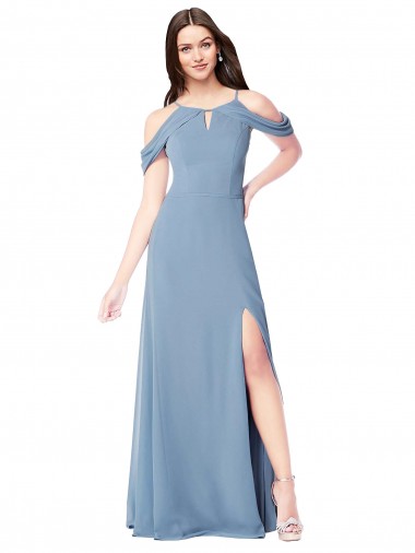 High Neck Chiffon Bridesmaid Dress with Draped Sleeves Australia