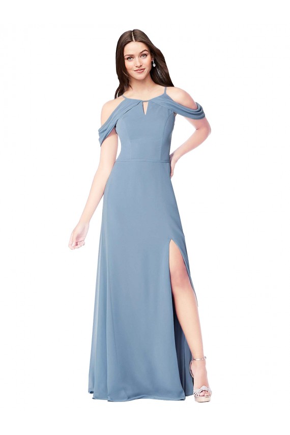 High Neck Chiffon Bridesmaid Dress with Draped Sleeves Australia