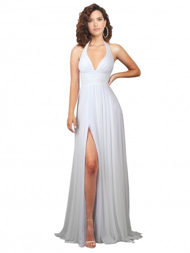 Halter Plunge V-Neckline Chiffon Dress with High Leg Split Australia