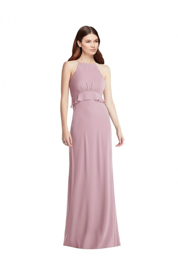 Bias Ruffle Empire Waist Halter Maxi Bridesmaid Dress Australia