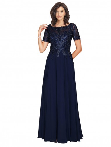 Short Sleeves A-Line Long Chiffon Bridesmaid Dress / Prom Dress with Beaded Bodice Australia