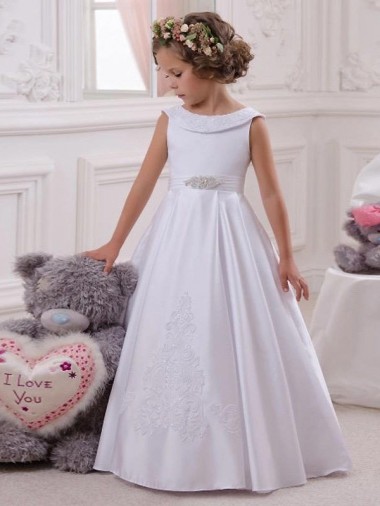 Ivory Ball Gown Bateau Floor Length Flower Girl Dress Australia