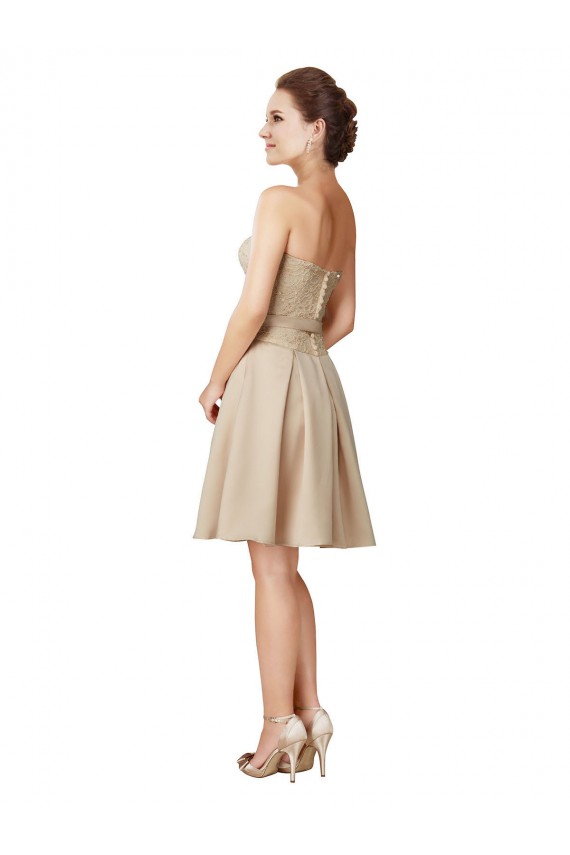 Short Classic Beaded Lace and Satin Bridesmaid Dress with Matching Satin Tie Sash Australia