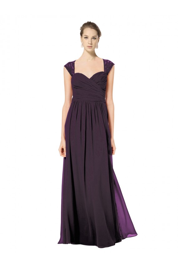 Long Chiffon Sweetheart Bridesmaid with Lace Straps and Keyhole Back Australia