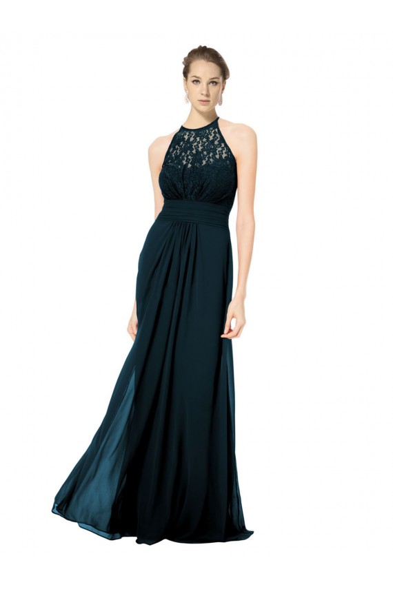 Lace Halter Bodice Long Chiffon Bridesmaid Dress Australia