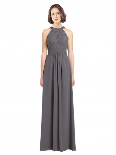 Long Chiffon Bridesmaid Dress with Corded Lace Bodice Australia