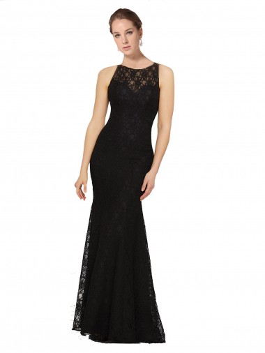 Fitted Lace Bridesmaids Dress with Jewel Neckline and Open Back Australia