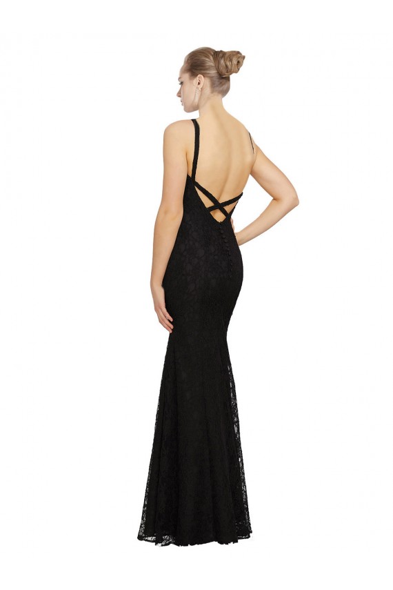 Fitted Lace Bridesmaids Dress with Jewel Neckline and Open Back Australia