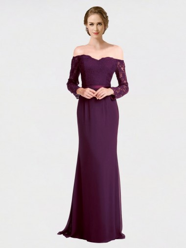 Full Length Long Bridesmaid Dress with Lace Off The Shoulder Bodice Australia