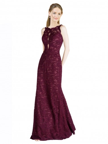 Long Lace Bridesmaid Dress / Prom Dress with Peekaboo Bodice and Keyhole Back Australia