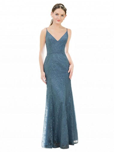 Deep V-Neck All Over Chantilly Lace Bridesmaid Dress with Criss Cross Open Back Australia
